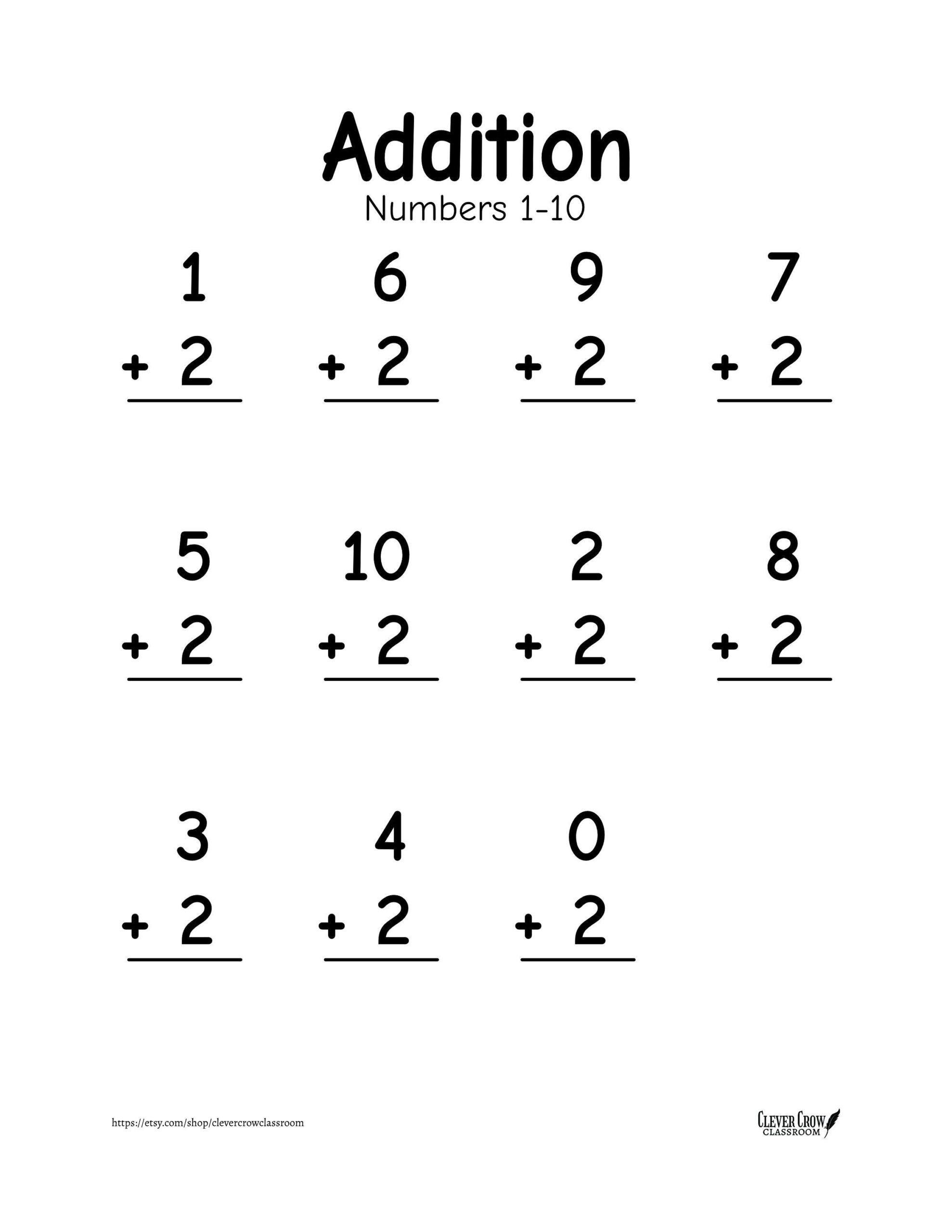 Addition Worksheets Numbers 1 10 20 Printable Worksheets Vertical And Horizontal Formats Preschool 1st Grade Math Etsy Denmark
