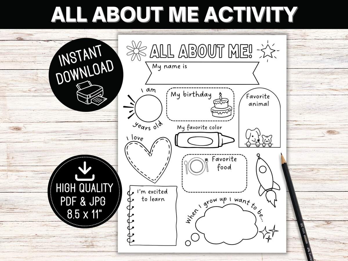 All About Me Printable Back To School Worksheet Kids Get To Know Me Classroom Activity Homeschool Coloring Page Digital Download PDF Etsy