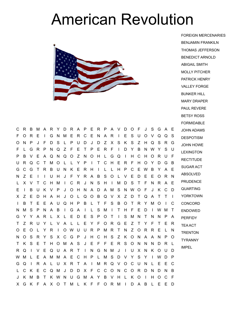 American Revolution Word Search WordMint American Revolutionary War BONUS WORKSHEETS Grades 5 To 8 Worksheets Library