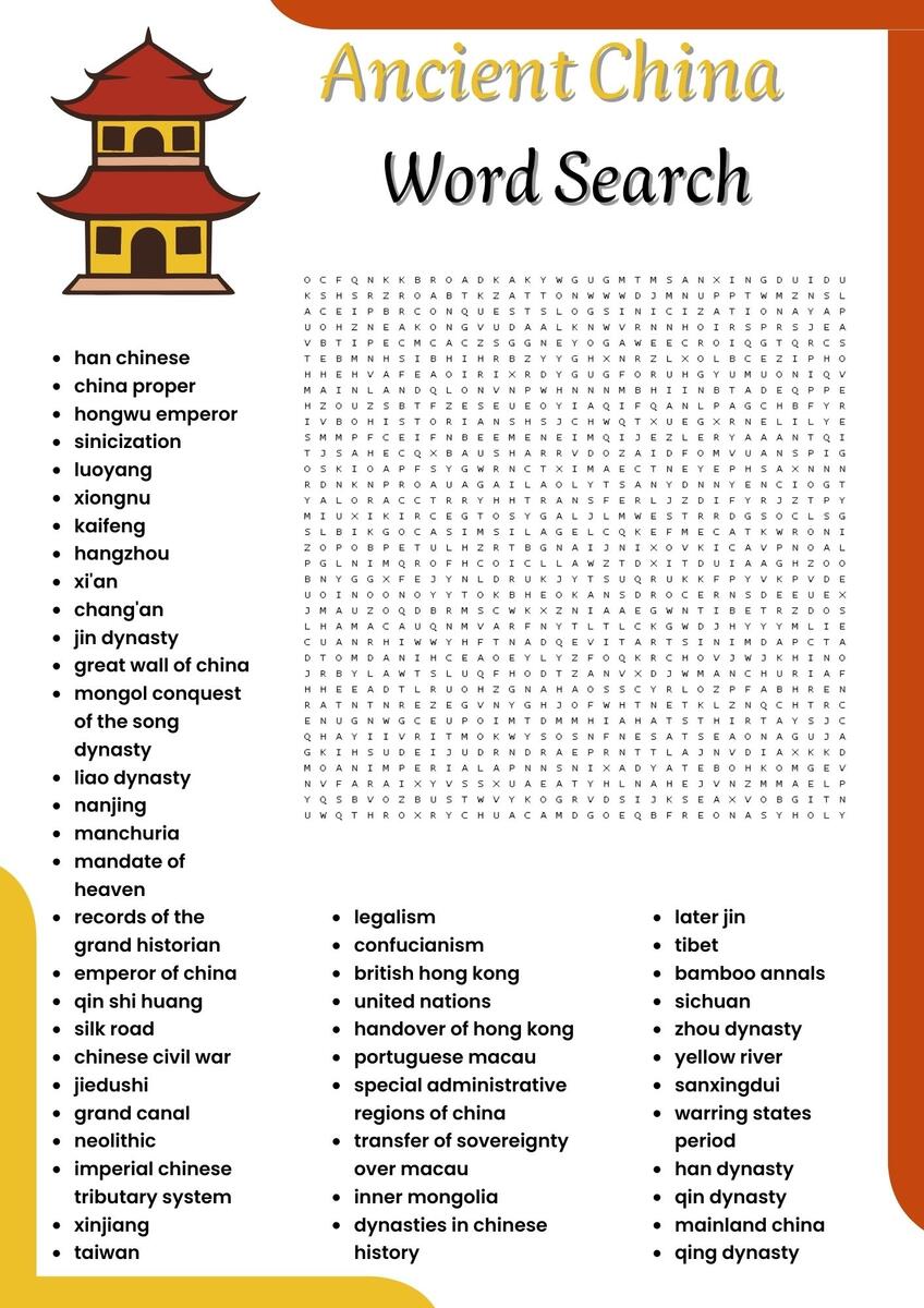 Ancient China Word Search Puzzle Worksheet Activities For Kids Made By Teachers