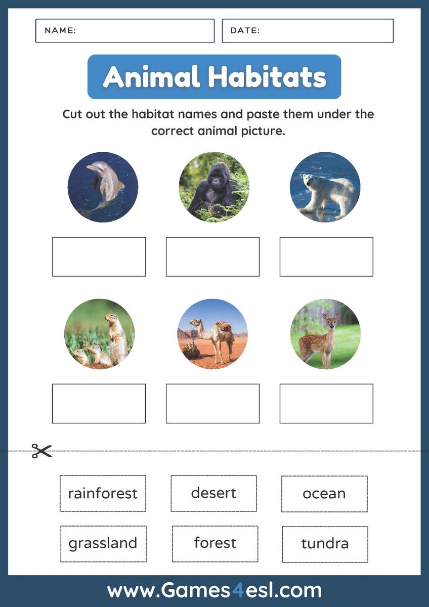 Animals And Habitats Free PDF Worksheets For Kids Games4esl