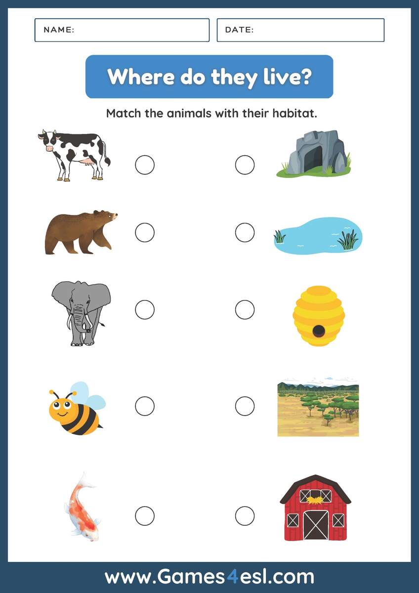Animals And Habitats Free PDF Worksheets For Kids Games4esl