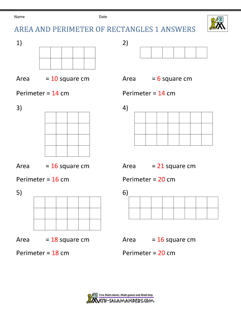 Area And Perimeter Of Rectangle Printable Grade 4 Math Worksheets