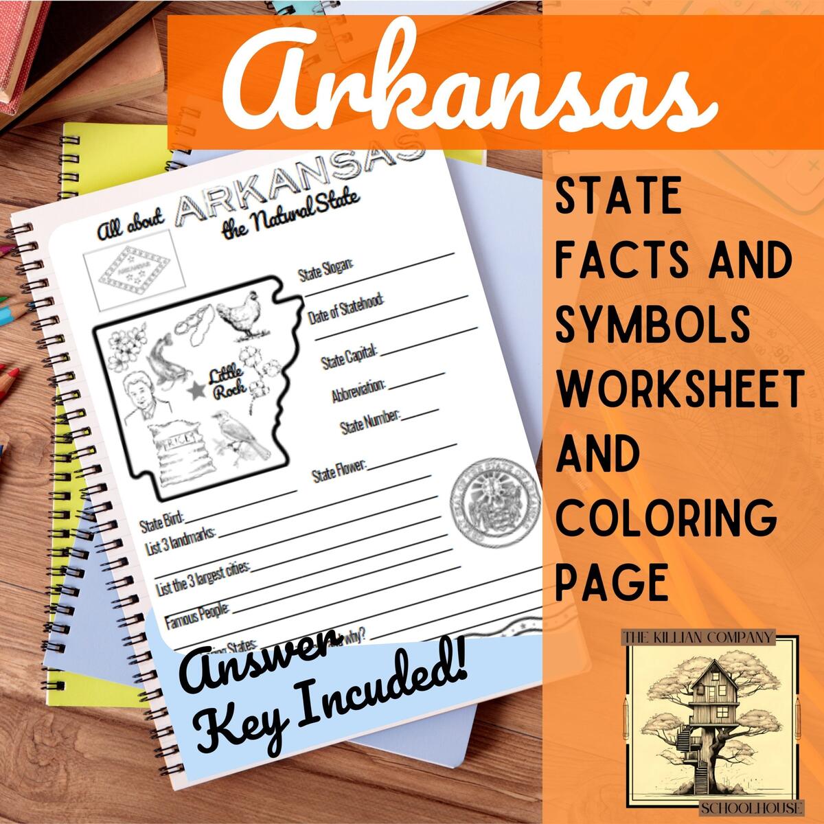 Arkansas Worksheet Coloring Page State Facts And Symbols Digital Download Etsy