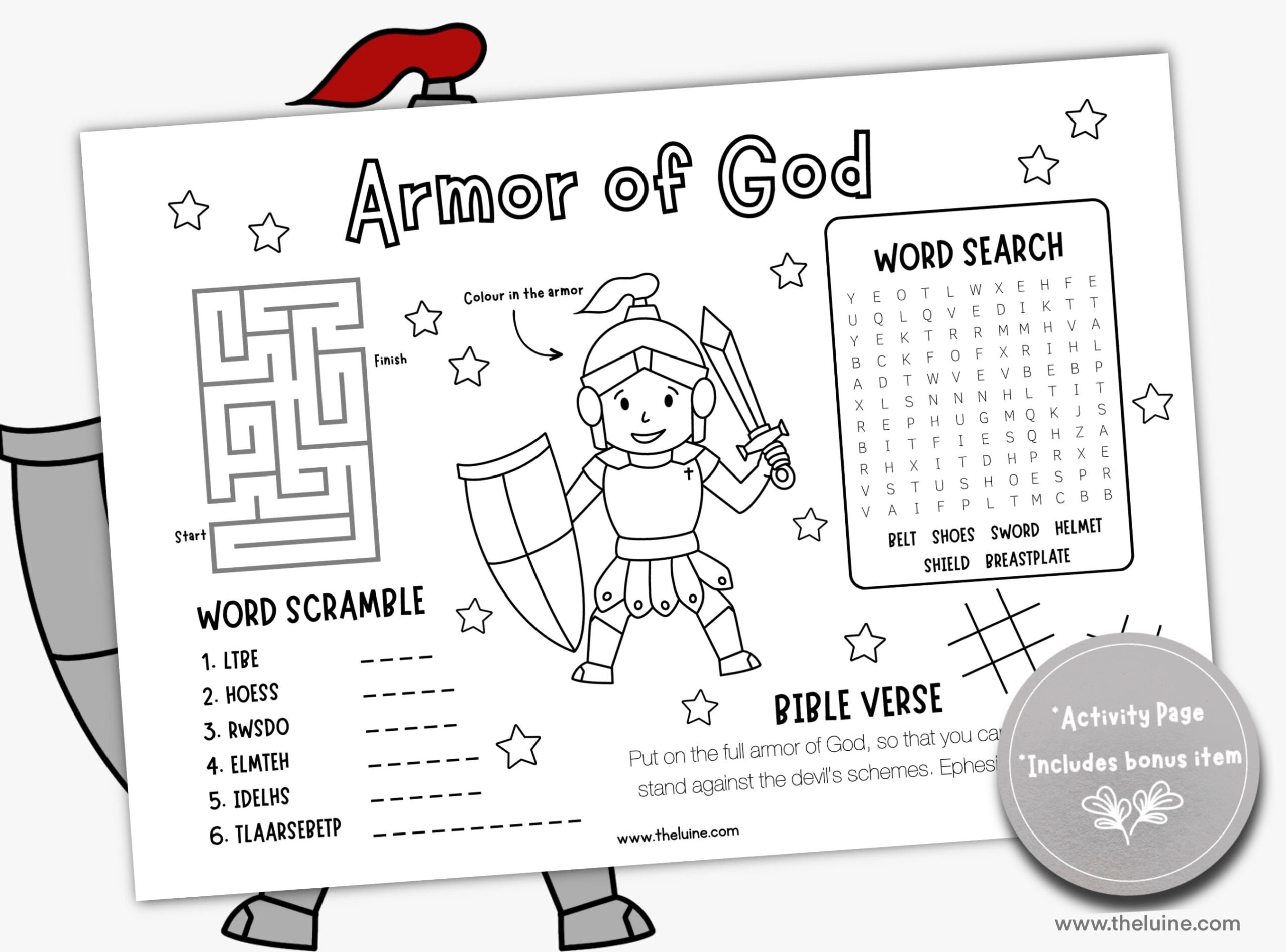 Armor Of God Activity Sheet Kids Bible Verse Coloring Printable Etsy