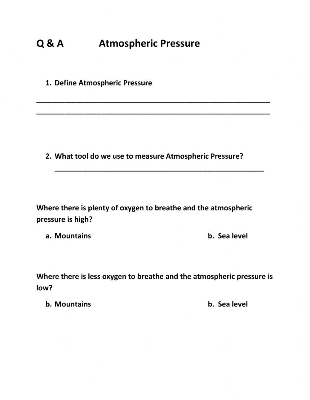 Atmospheric Pressure Worksheet Worksheets Library