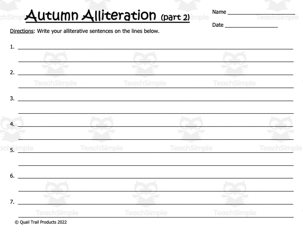 Autumn Alliteration Worksheets By Teach Simple Autumn Alliteration Worksheets By Teach Simple