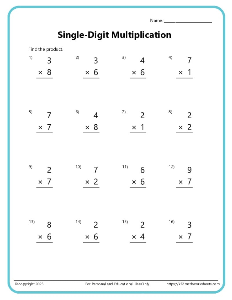 Multiplication Worksheets One Digit Math Drills Free Printables Lettering SVG Files Tools Apps