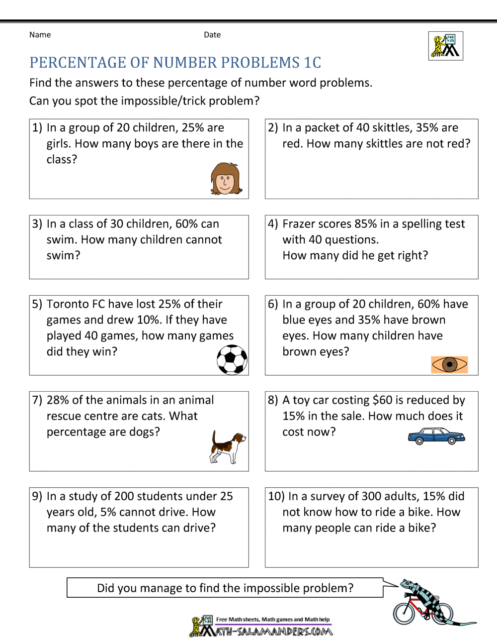 Free Printable Percentage Word Problems Worksheet For Fifth Grade