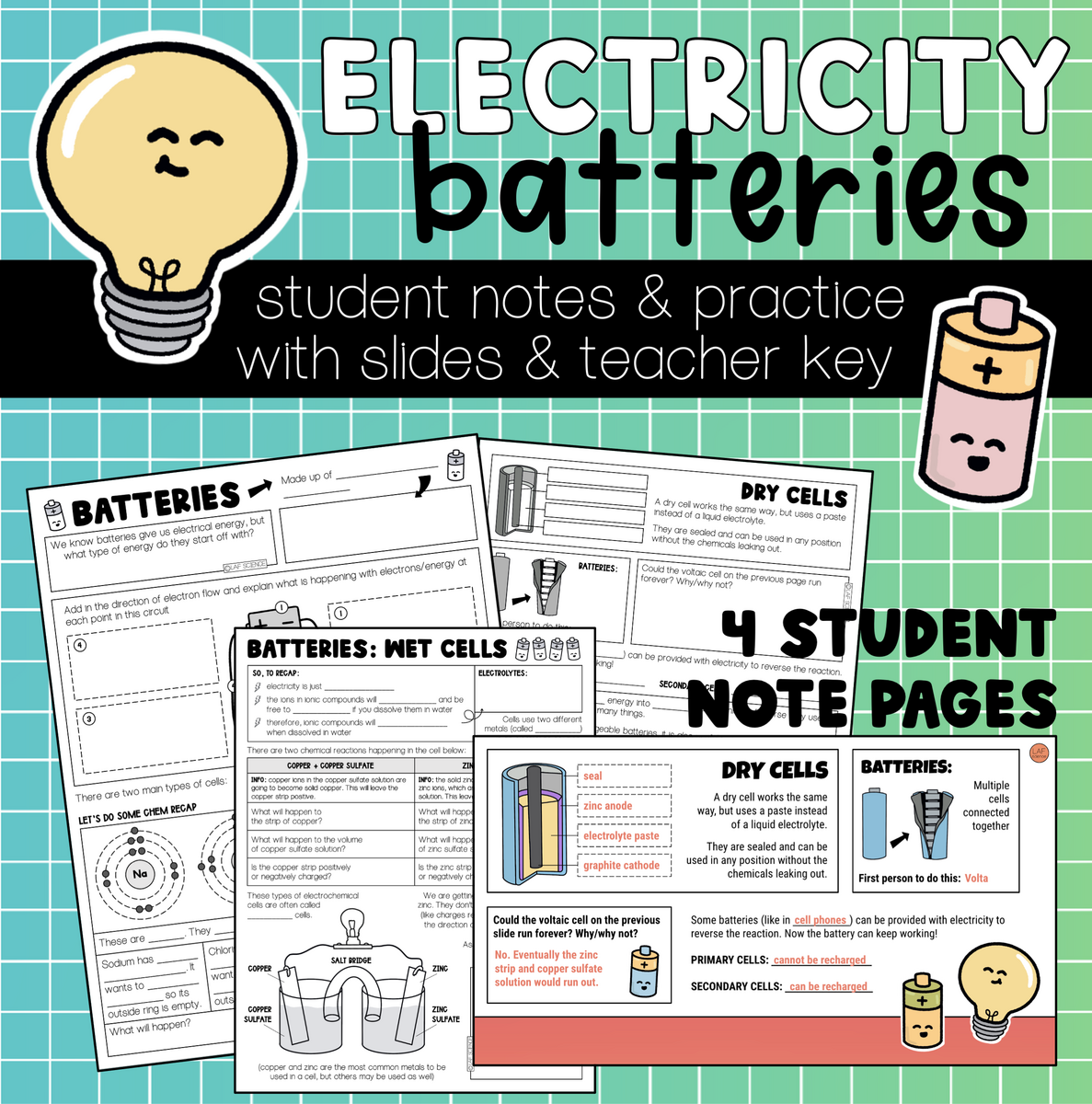 Batteries Notes And Practice Ions Electrolytes Voltaic Cells Made By Teachers