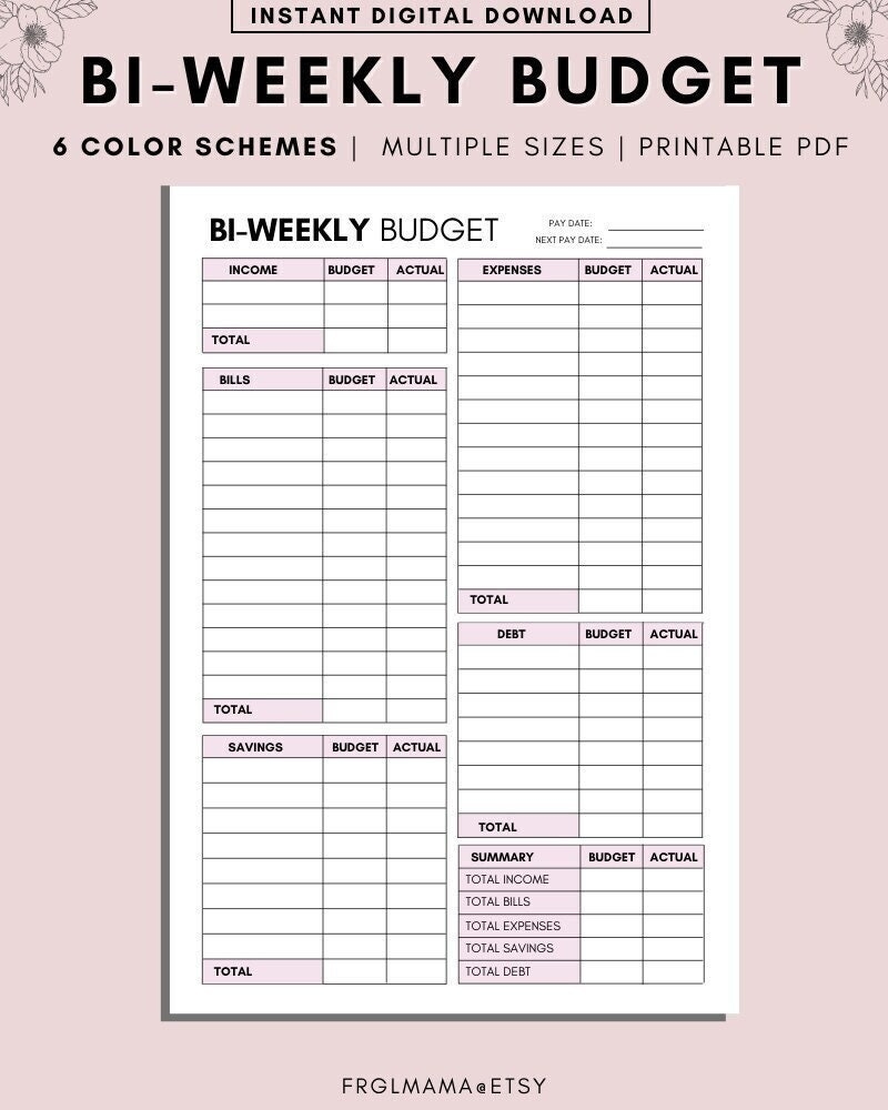 Bi Weekly Budget Overview Printable A4 A5 Letter PDF Etsy