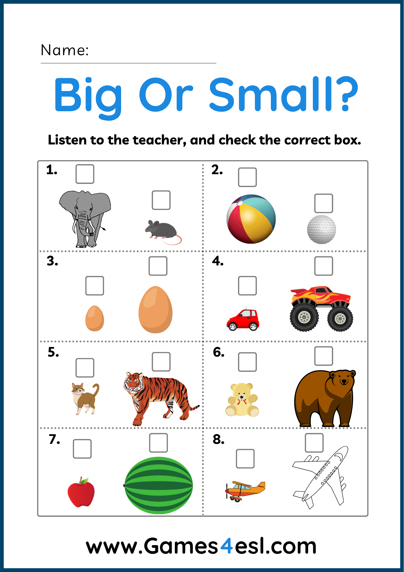 Big And Small Worksheets Games4esl