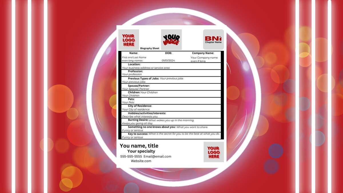 BNI Bio And GAINS Sheets Enhance Your BNI Member Profile Canva Template Etsy