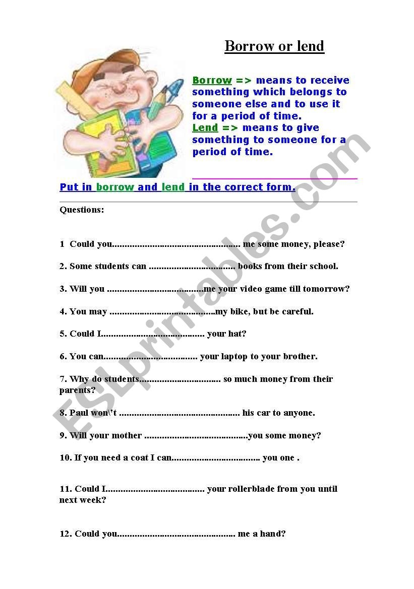 Borrow Or Lend ESL Worksheet By Julicassol
