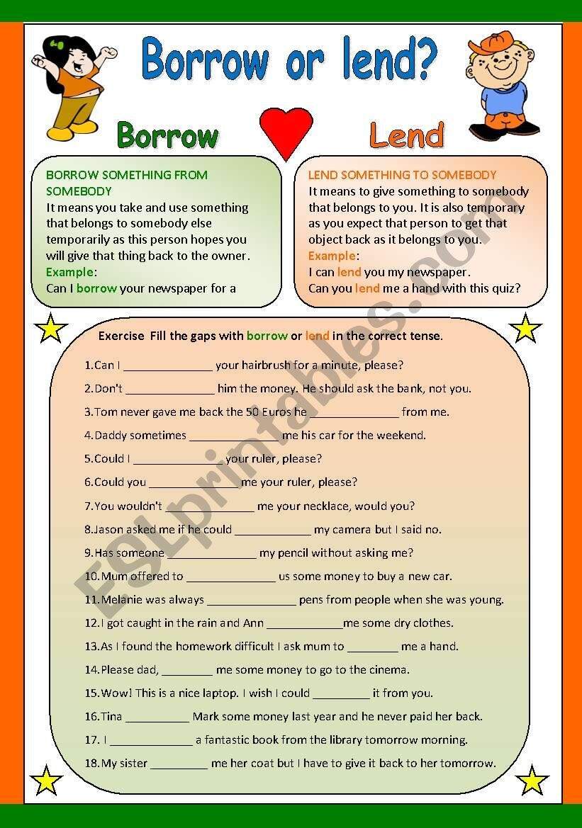 BORROW OR LEND ESL Worksheet By Traute
