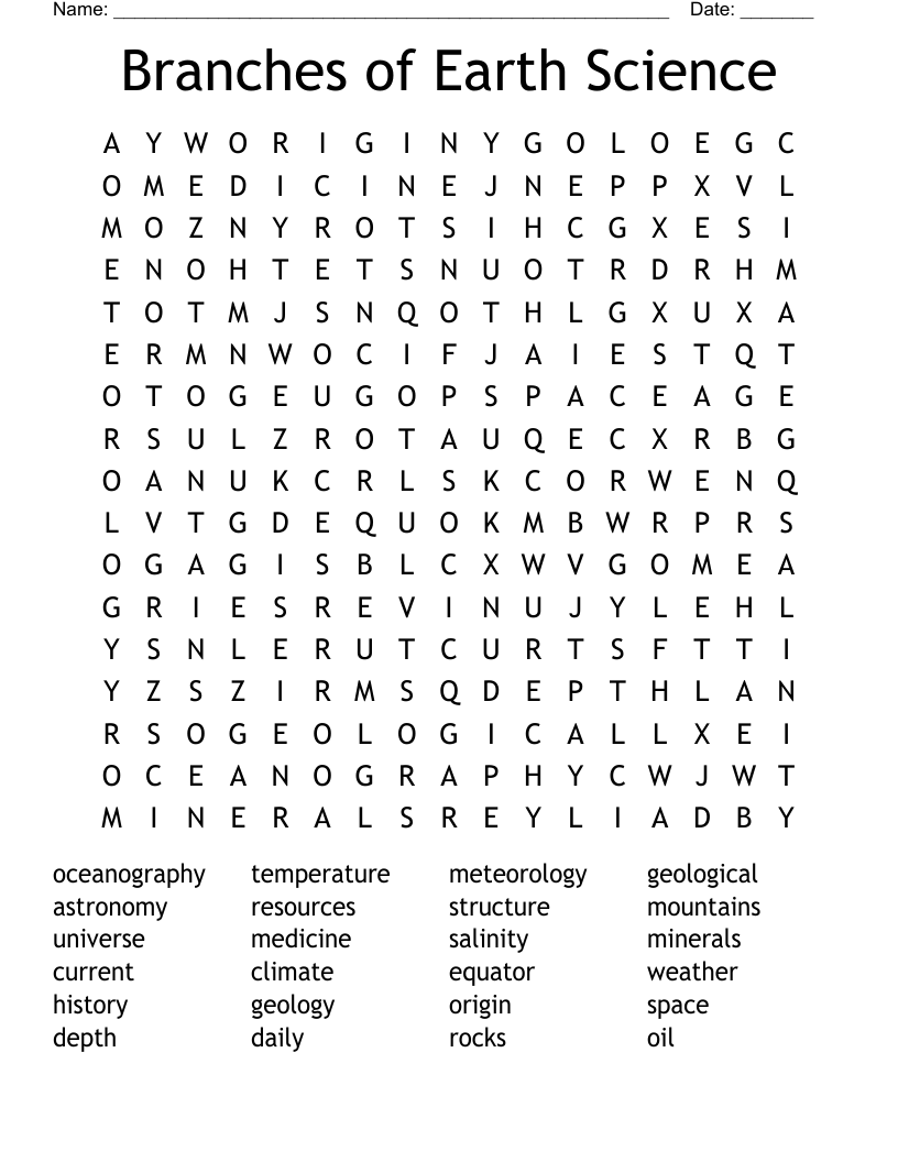 Branches Of Earth Science Word Search WordMint Branches Of Earth Science Word Search WordMint