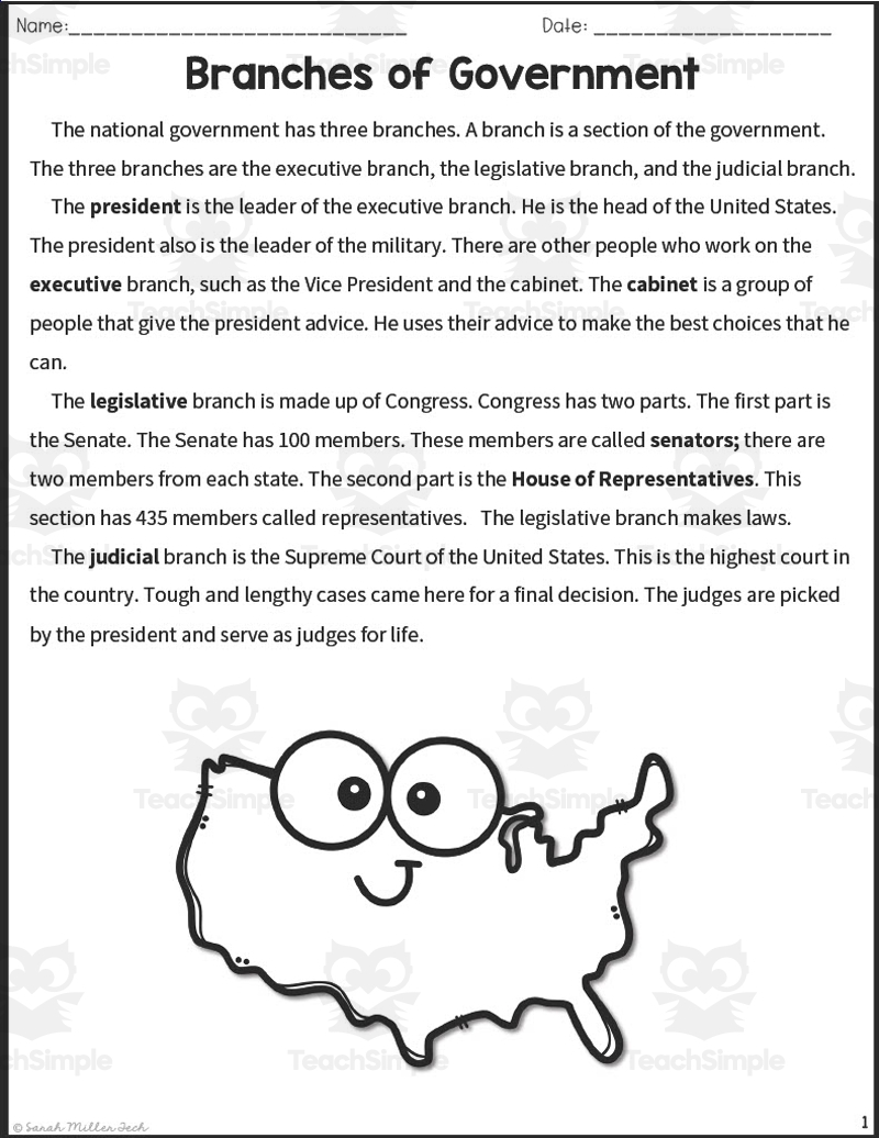 Branches Of Government Reading Packet By Teach Simple