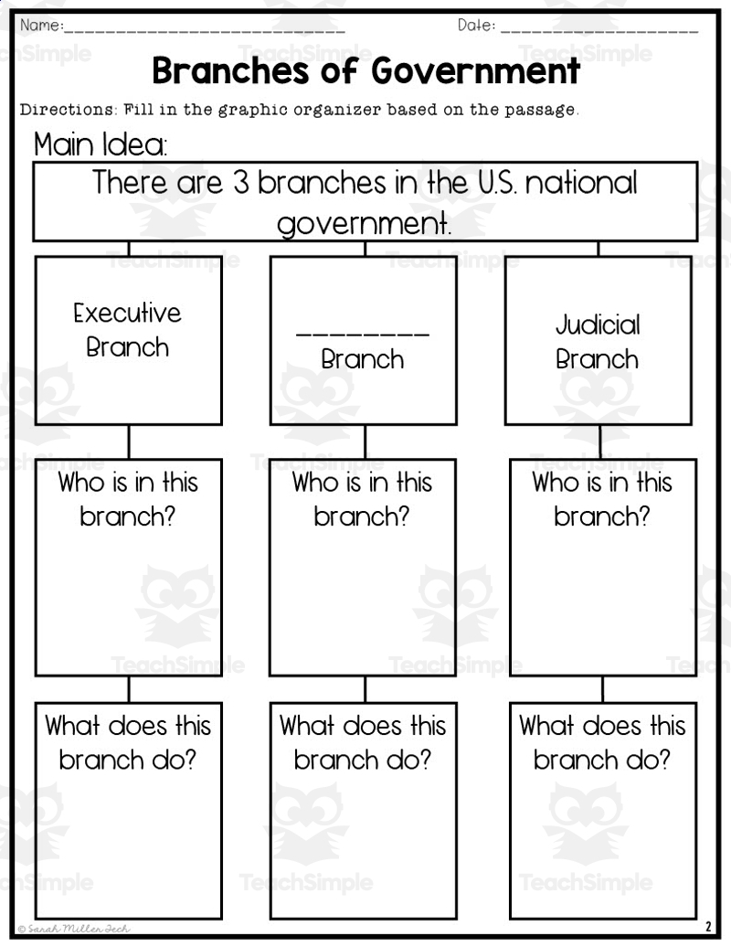 Branches Of Government Reading Packet By Teach Simple Create Government Worksheets Storyboard That