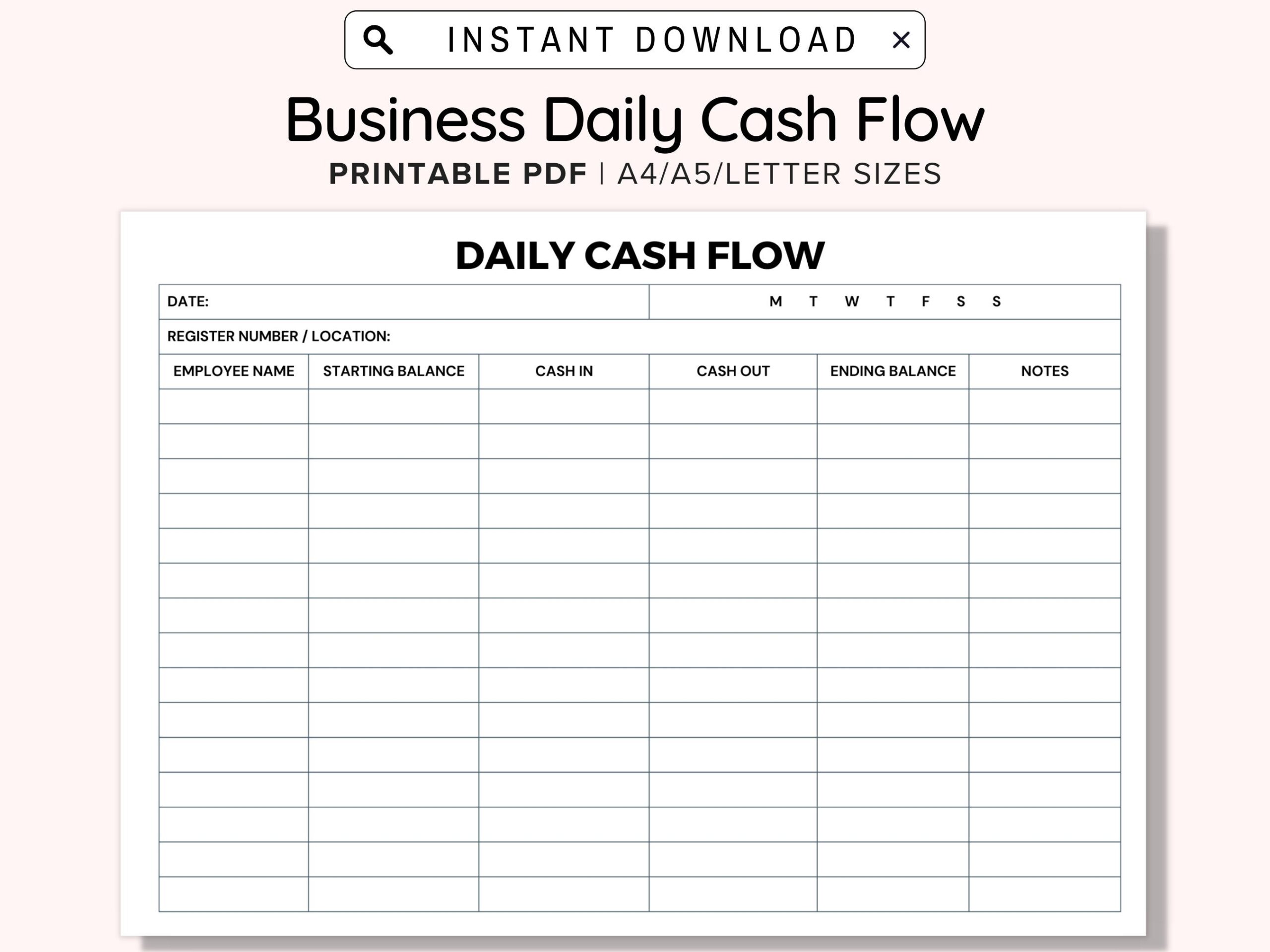 Business Daily Cash Flow Printable Statement Report Register In Out Closeout Reconcile Til Balance Shift Balance Sheet Drawer Record Form Etsy Norway