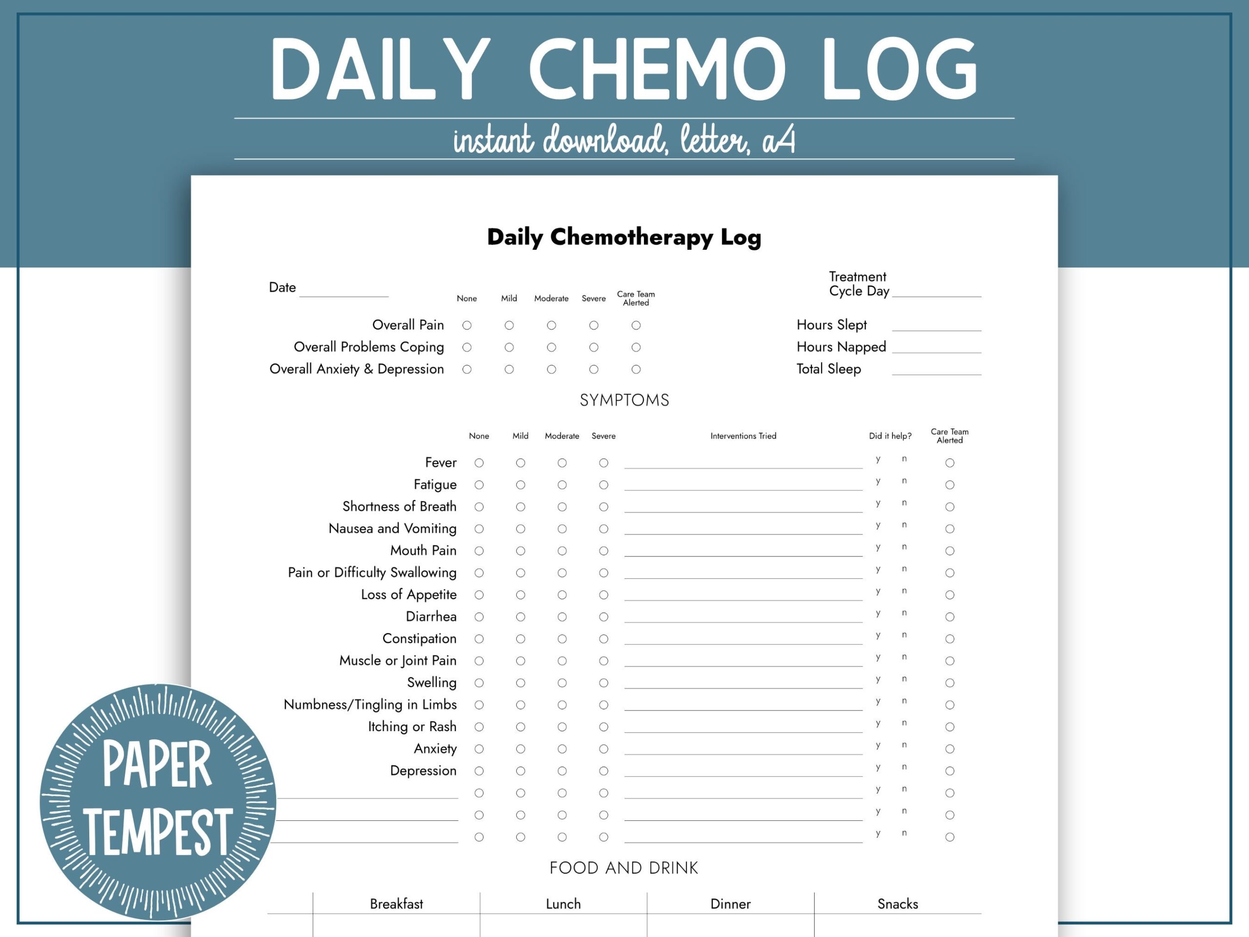 Buy Printable Chemotherapy Symptom Log Daily Chemo Tracker Cancer Treatment Planner Insert Health Binder Page Cancer Journal PDF Online In India Etsy
