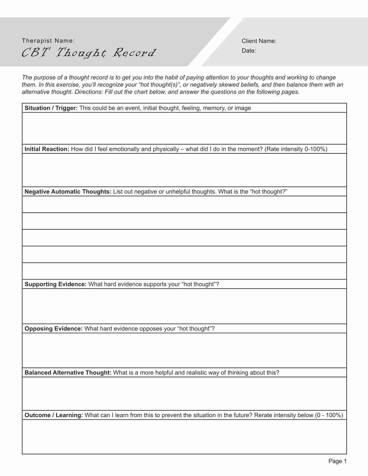 CBT Thought Record Worksheet PDF TherapyByPro CBT Thought Record Worksheet PDF TherapyByPro
