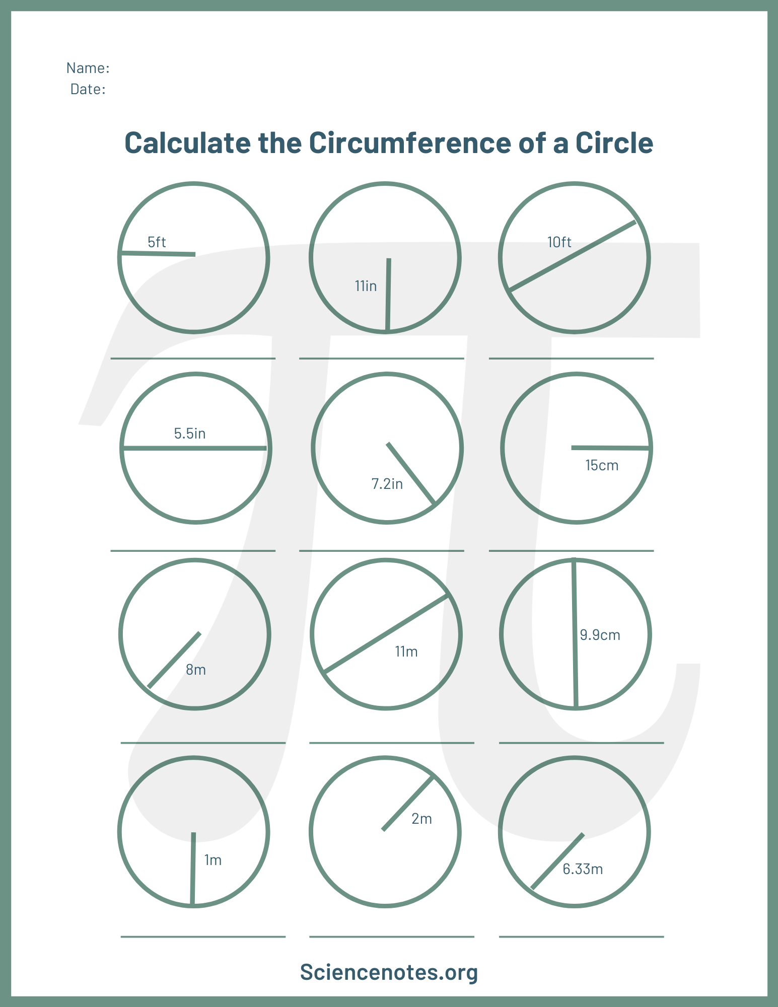 Circle Facts Area Circumference Diameter Radius