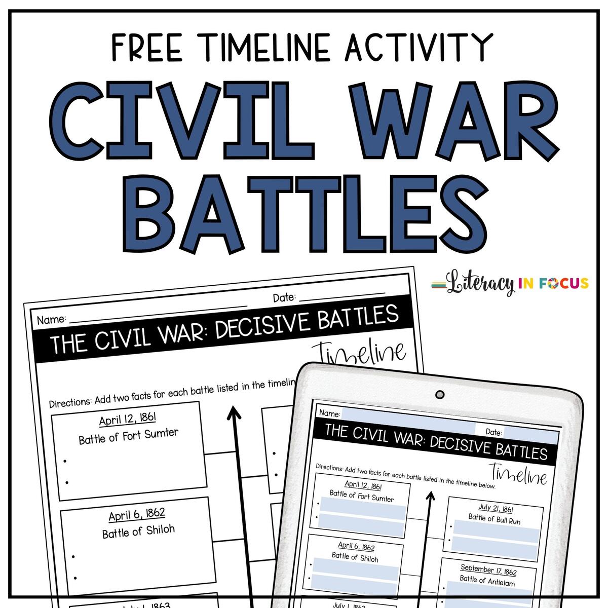 Civil War Battles Timeline Activity Free Worksheet Literacy In Focus