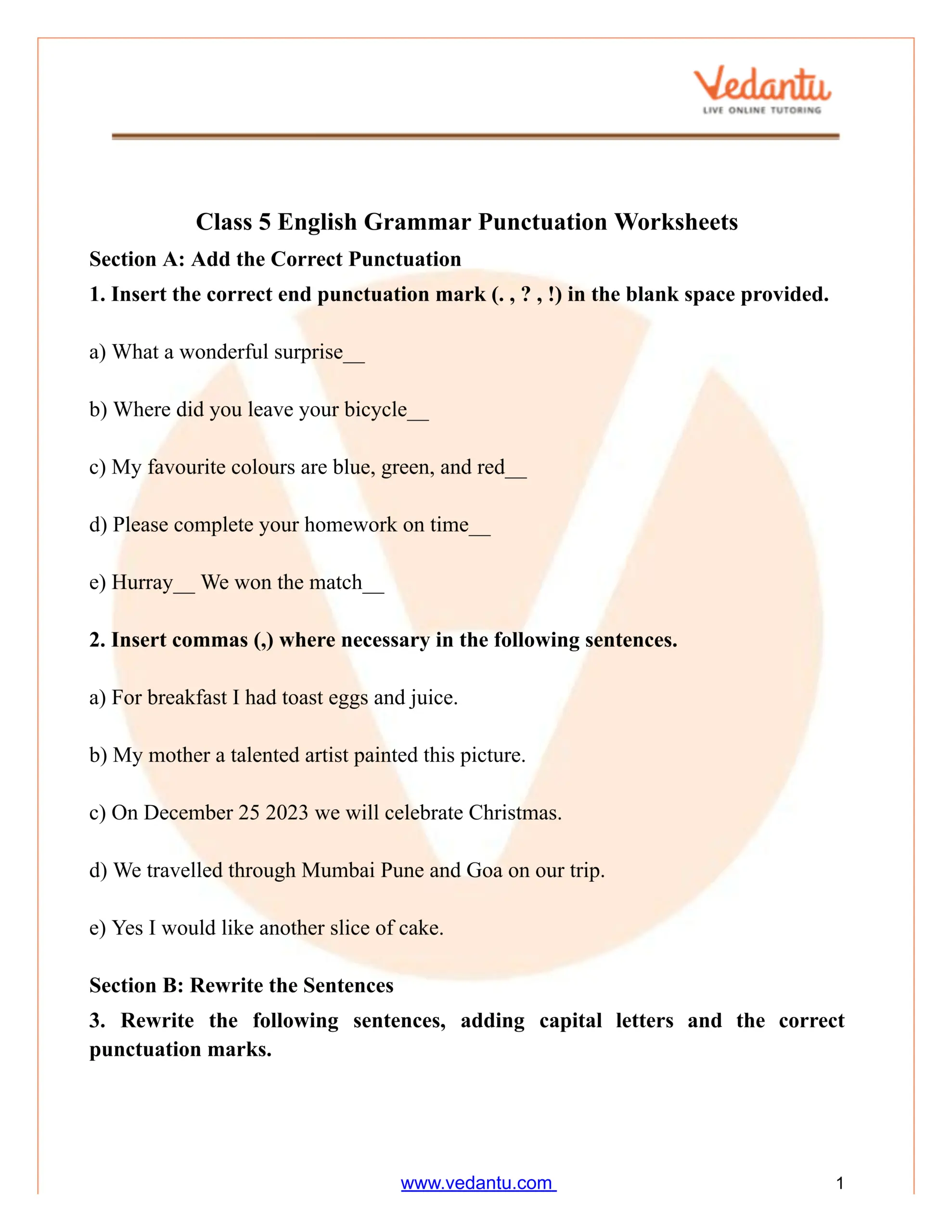 Class 5 English Grammar Punctuation Worksheet PDF Free Practice Class 5 English Grammar Punctuation Worksheet PDF Free Practice
