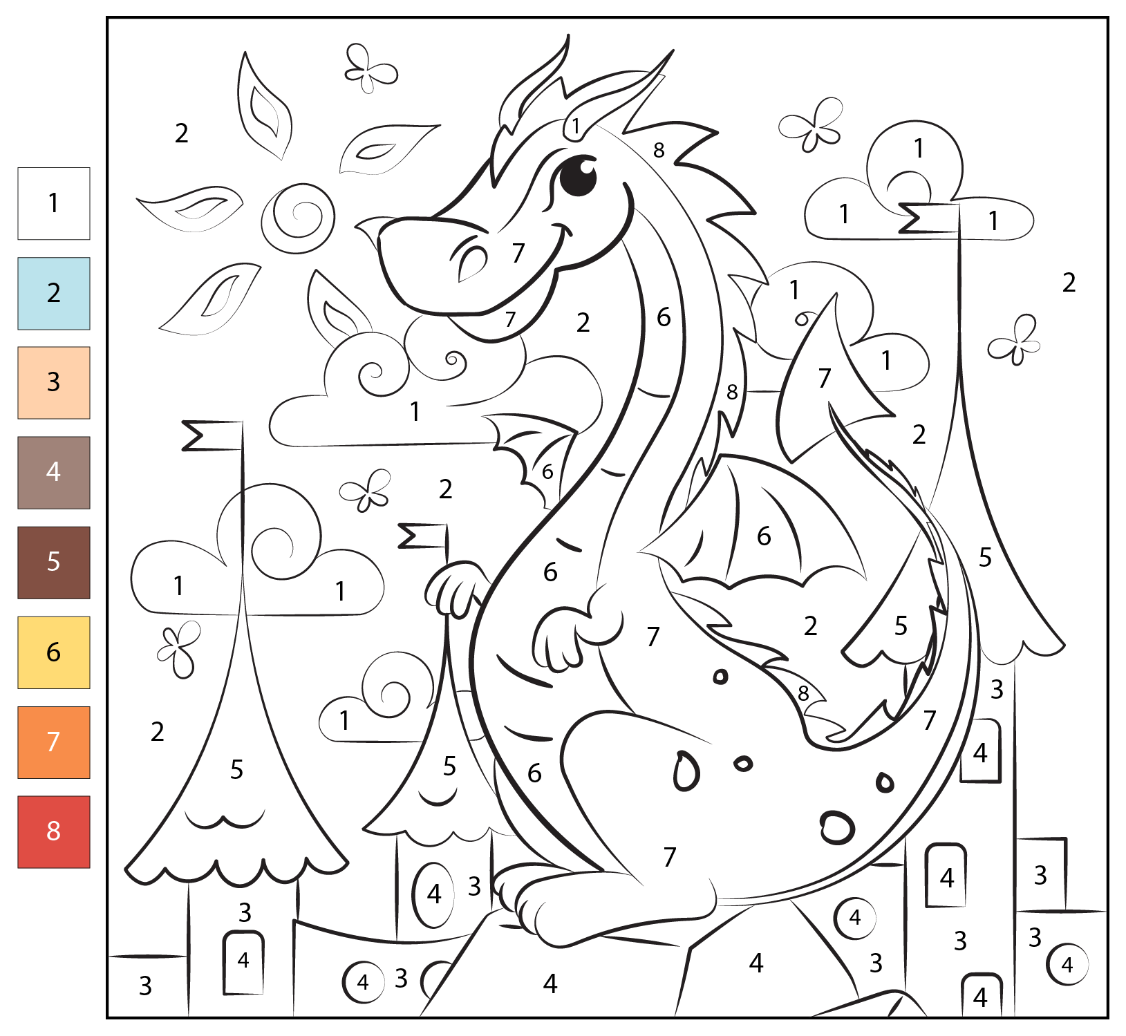 Color By Number Dragon Coloring Page Free Printable