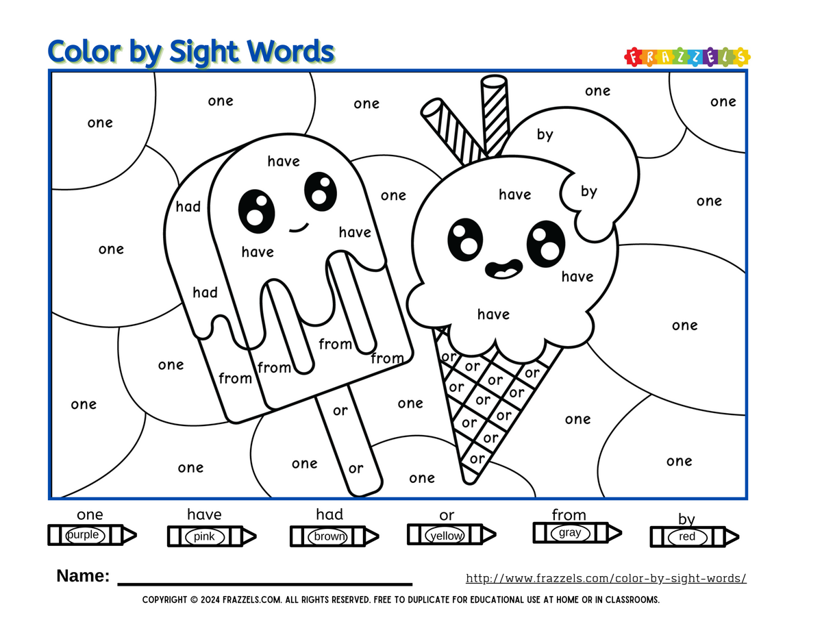 Color By Sight Words Free Pdfs Frazzels