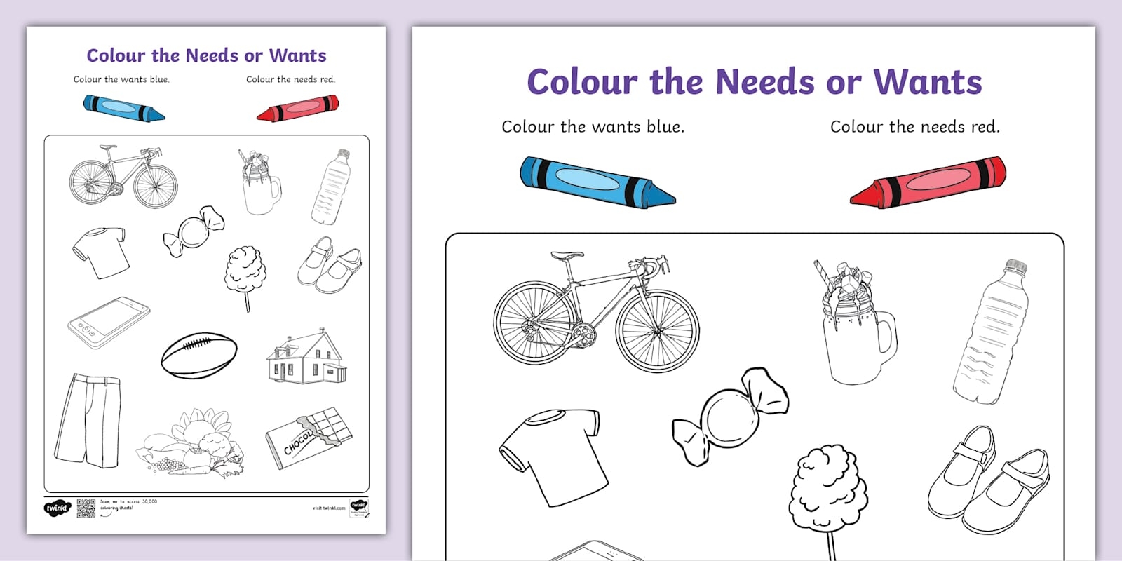 Colour The Needs Or Wants Worksheet