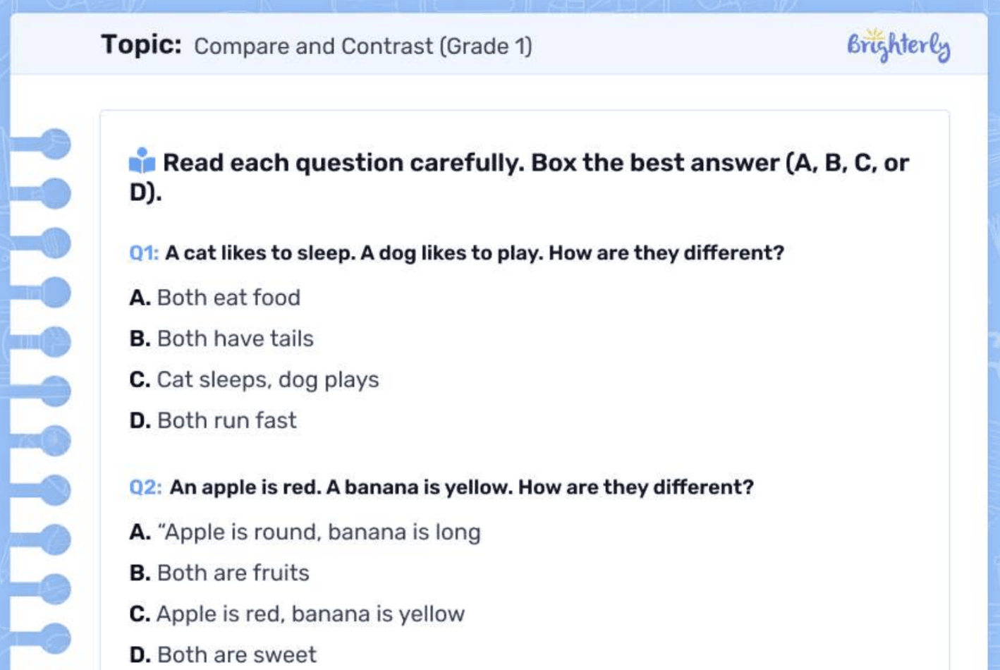 Compare And Contrast Worksheets Free Printable
