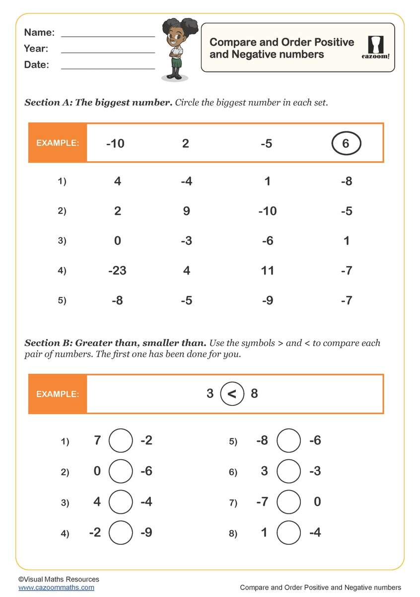 Compare And Order Positive And Negative Numbers Worksheet Fun And Engaging Year 4 PDF Worksheets