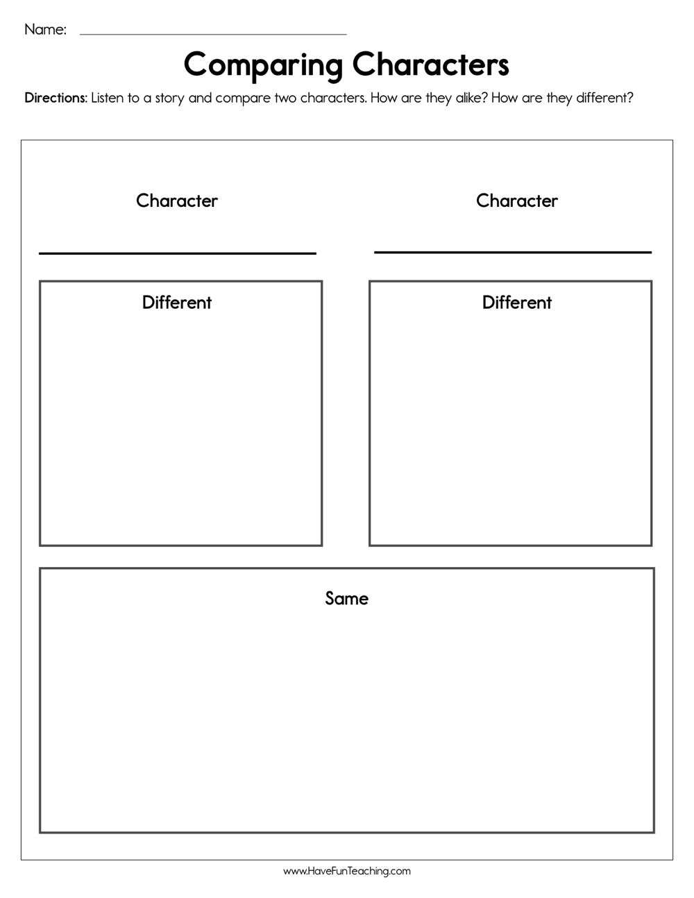 Comparing Characters Worksheet Have Fun Teaching Compare And Contrast Passages And Graphic Organizers Worksheets Made By Teachers
