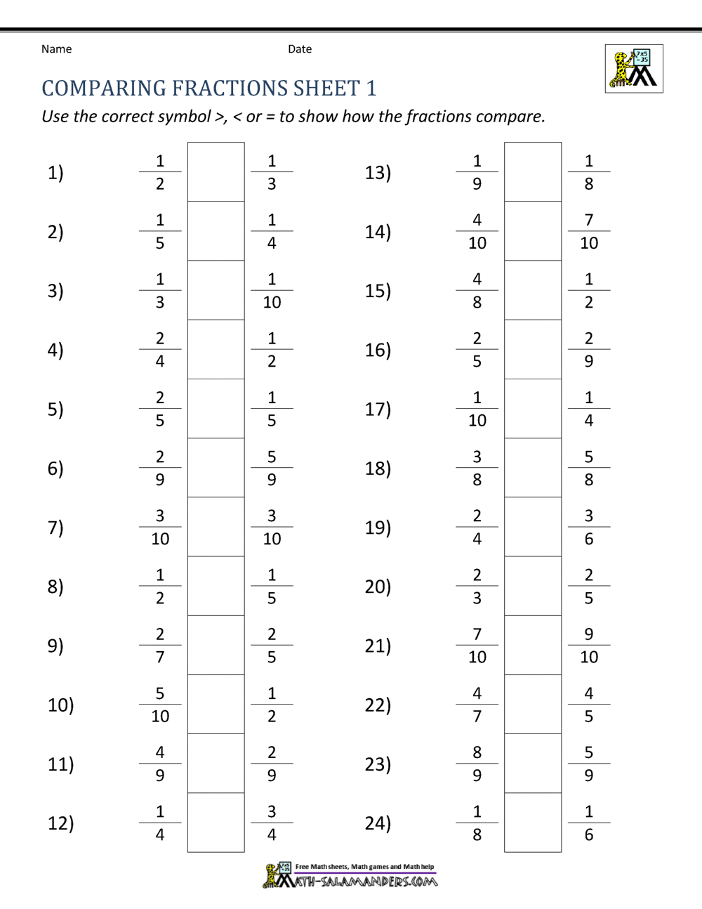 Comparing Fractions Worksheet Free Printable Fractions Worksheets Comparing Identifying Free Printables Lettering SVG Files Tools Apps