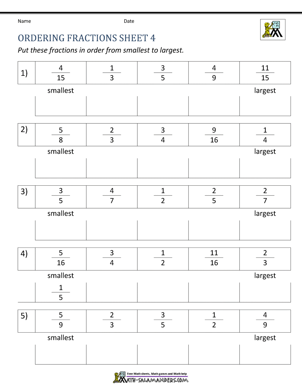 Comparing Fractions Worksheet Comparing Fractions Worksheet
