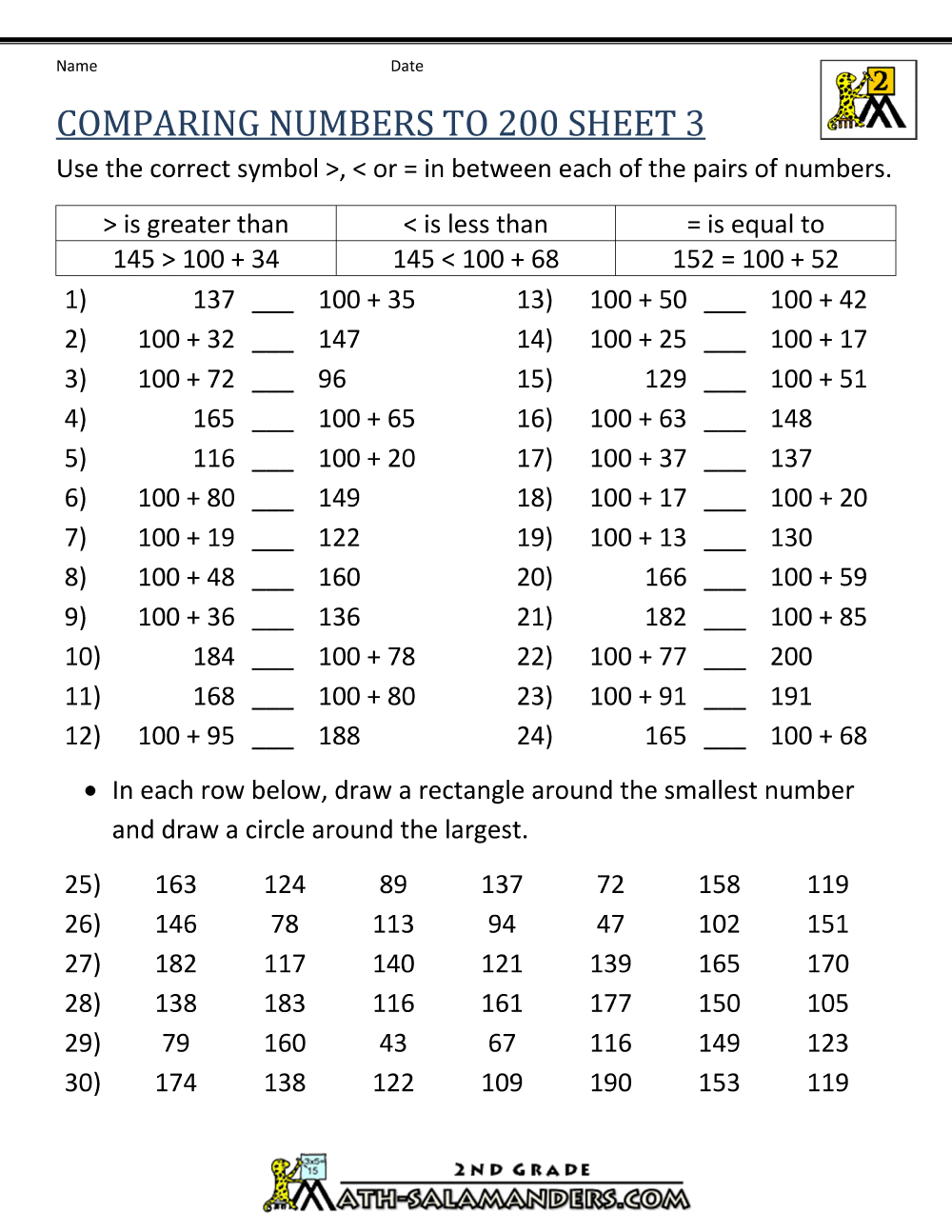 Ordering Large Numbers 5th Grade