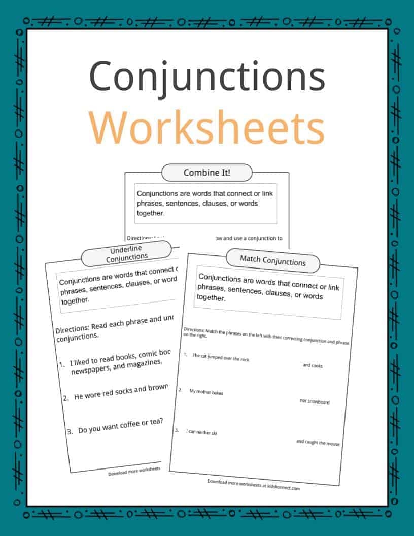 Conjunctions Examples Definition Worksheets For Kids