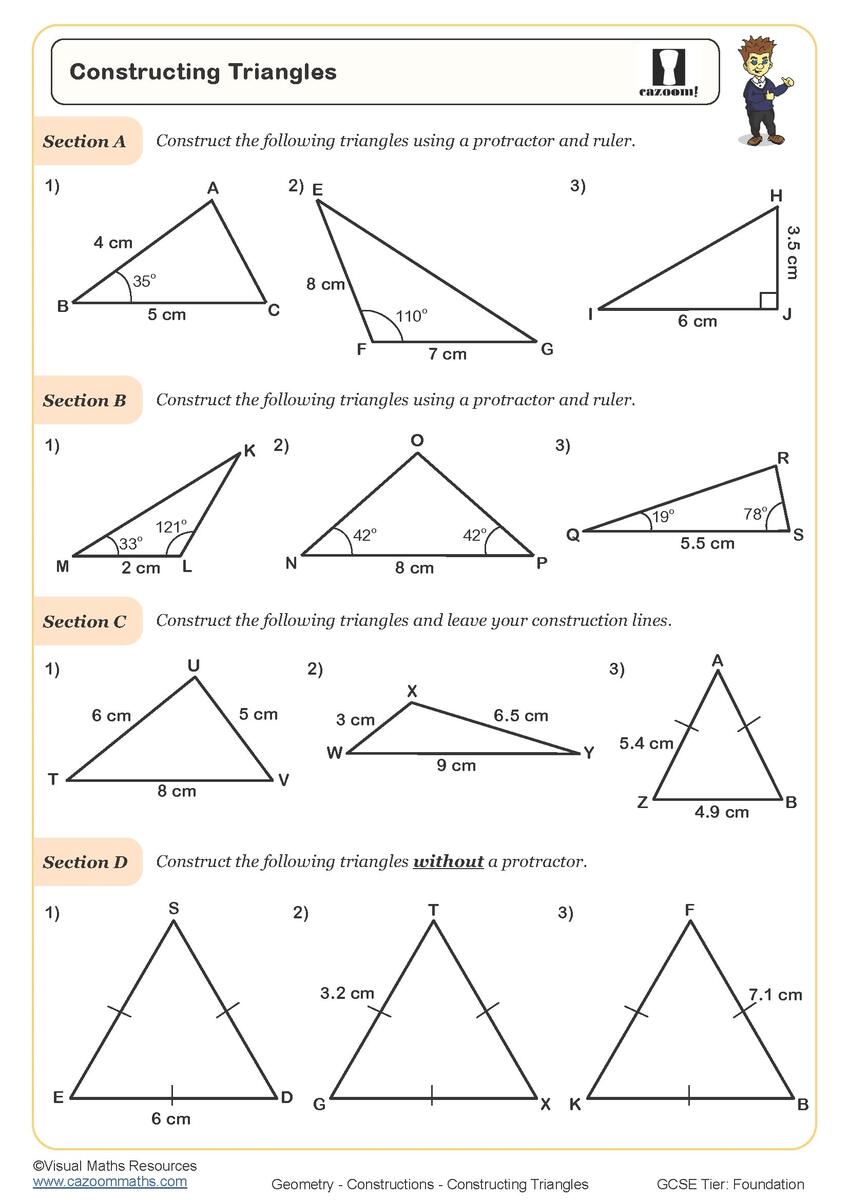 Constructing Triangles Worksheets Math Monks