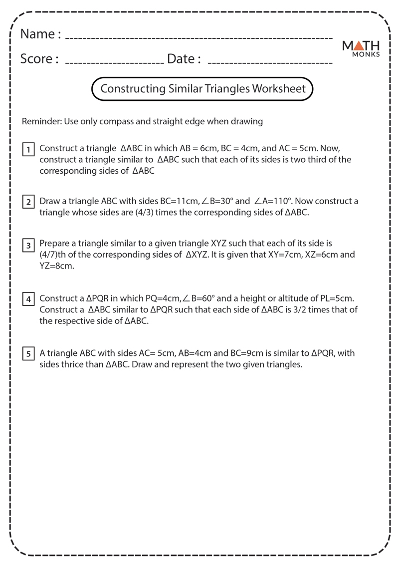 Constructing Triangles Worksheets Math Monks