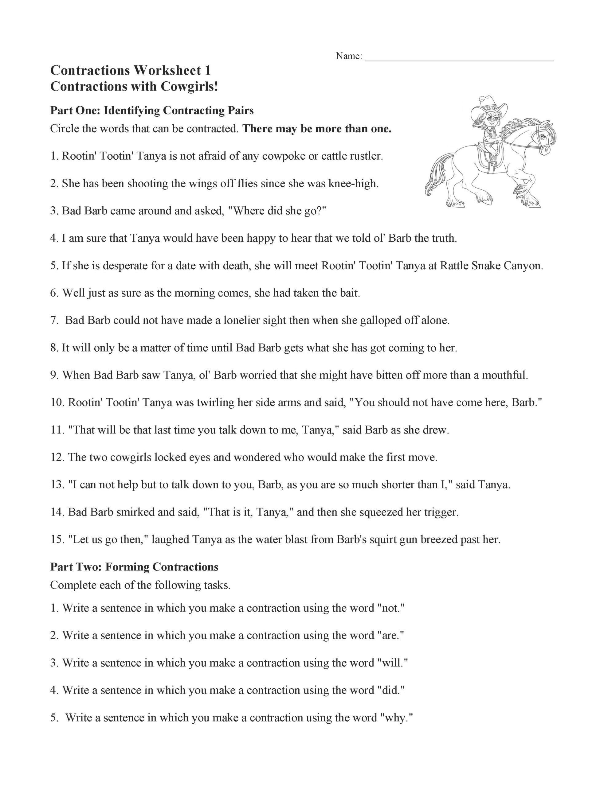 Contractions Worksheets Grade1to6