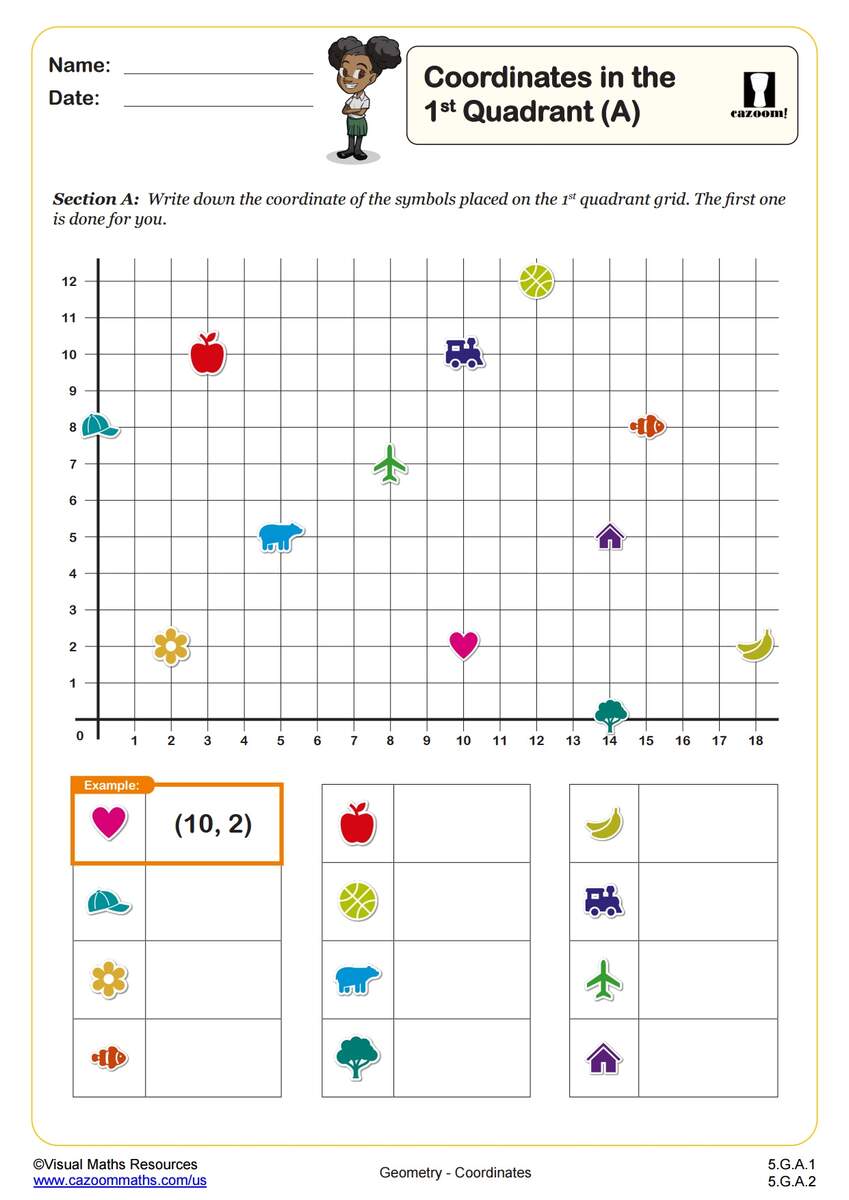 Coordinates In The First Quadrant B 5th Grade PDF Geometry Worksheets Cazoom Math Coordinate Plane Worksheets 4 Quadrants