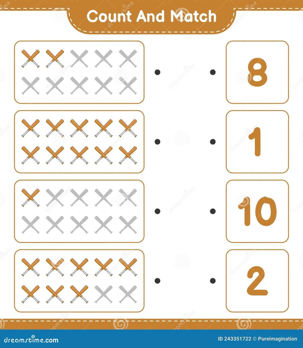 Count And Match Count The Number Of Baseball Bat And Match With The Right Numbers Educational Children Game Printable Worksheet Stock Vector Illustration Of Comparison Cartoon 243351722