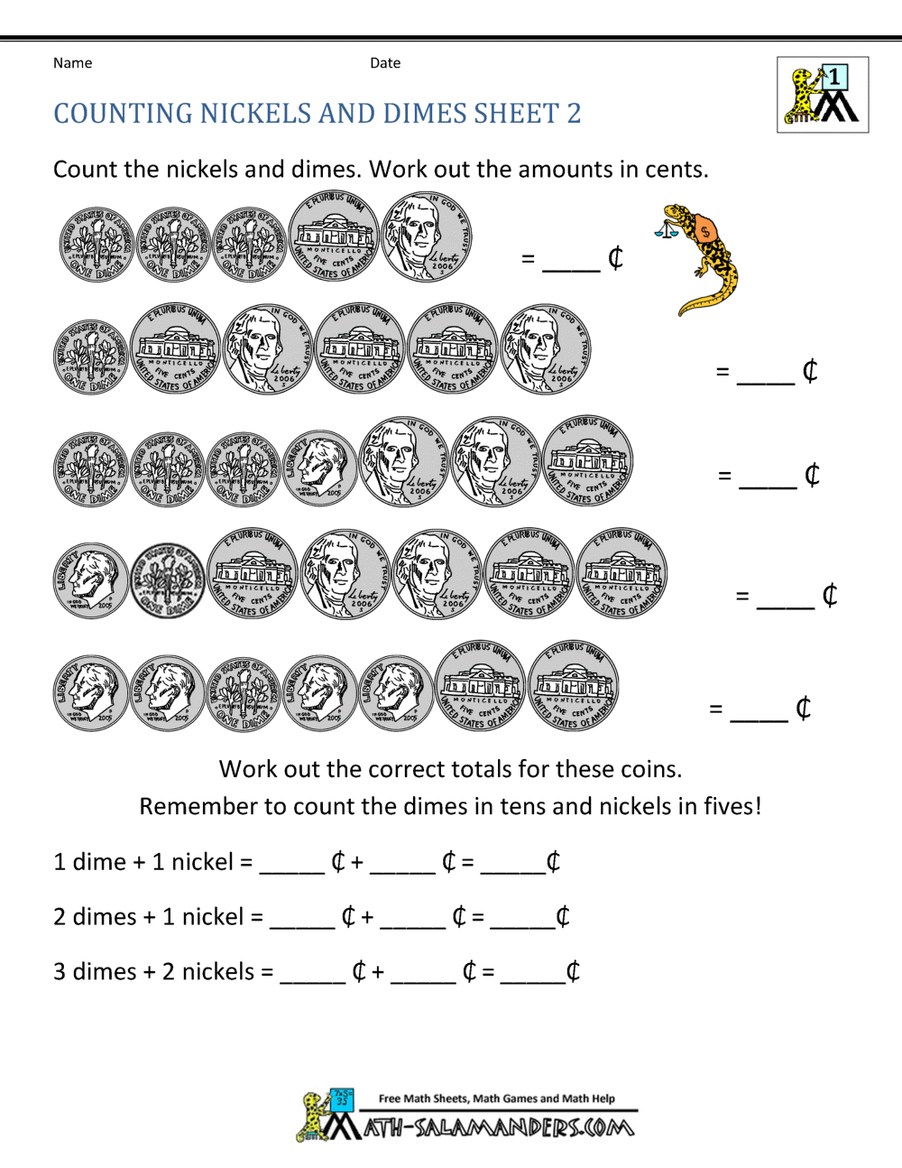 Counting Money Worksheets