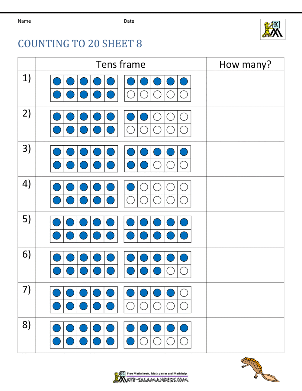 Counting To 20 Worksheets