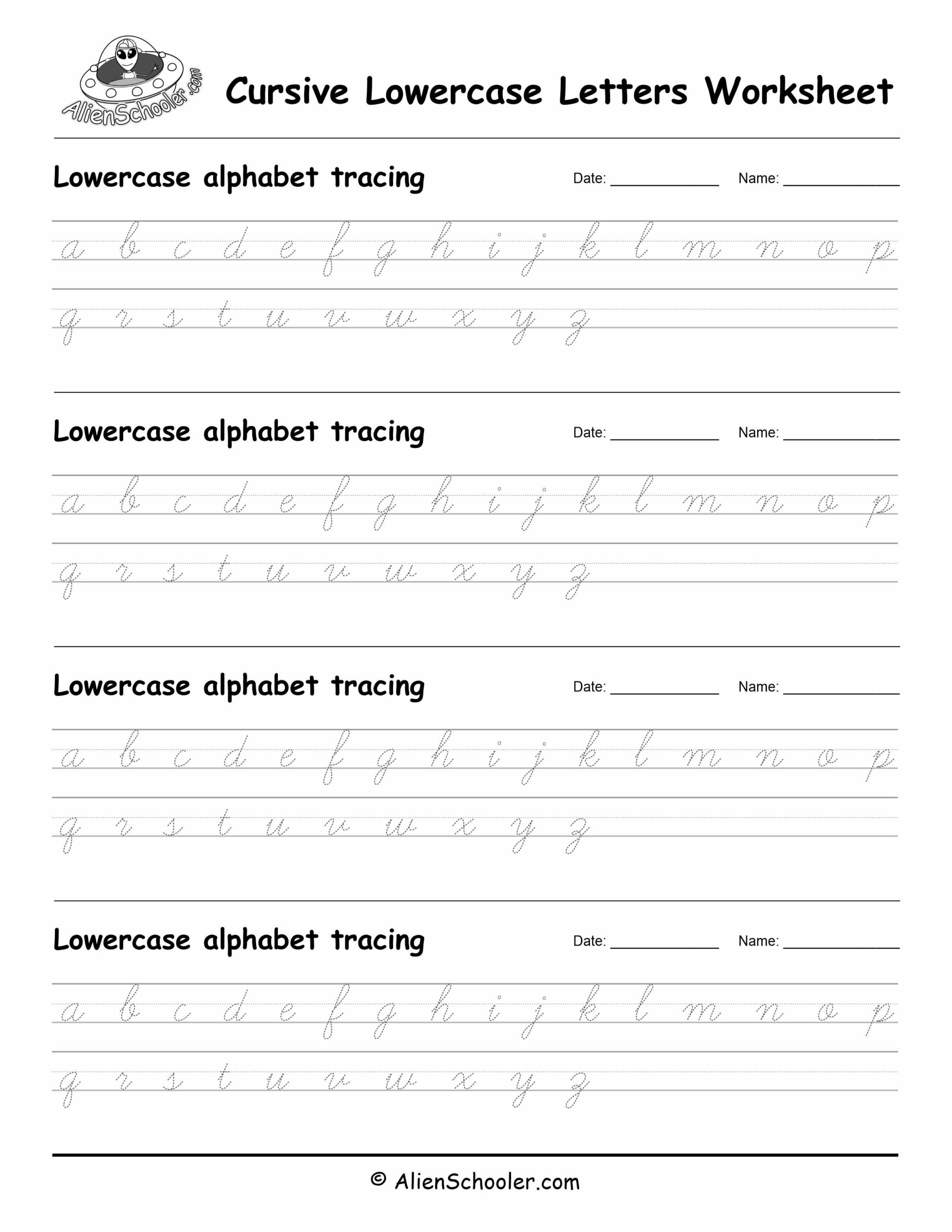 Cursive Lowercase Alphabet Tracing Worksheet PDF Alien Schooler