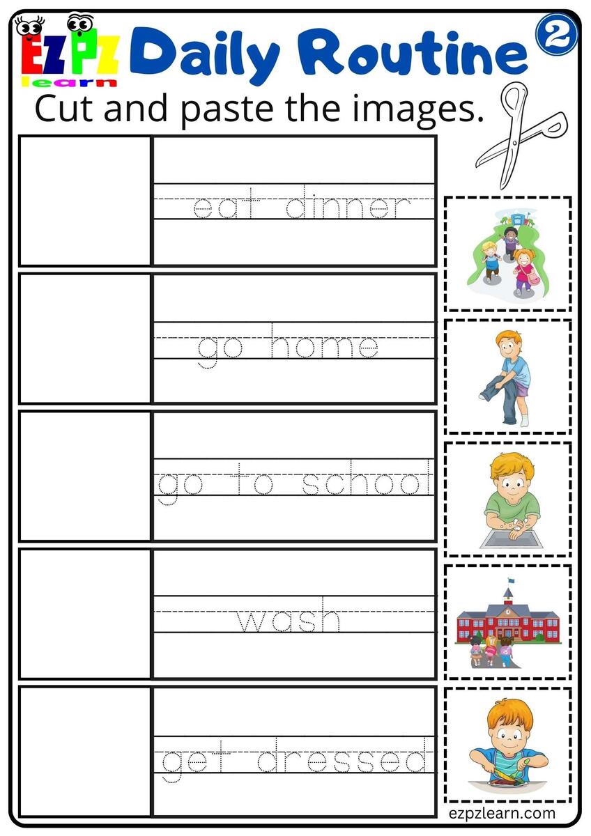 Daily Routines Group 2 Cut And Paste Worksheet For Children And ESL Students Free PDF Download Ezpzlearn