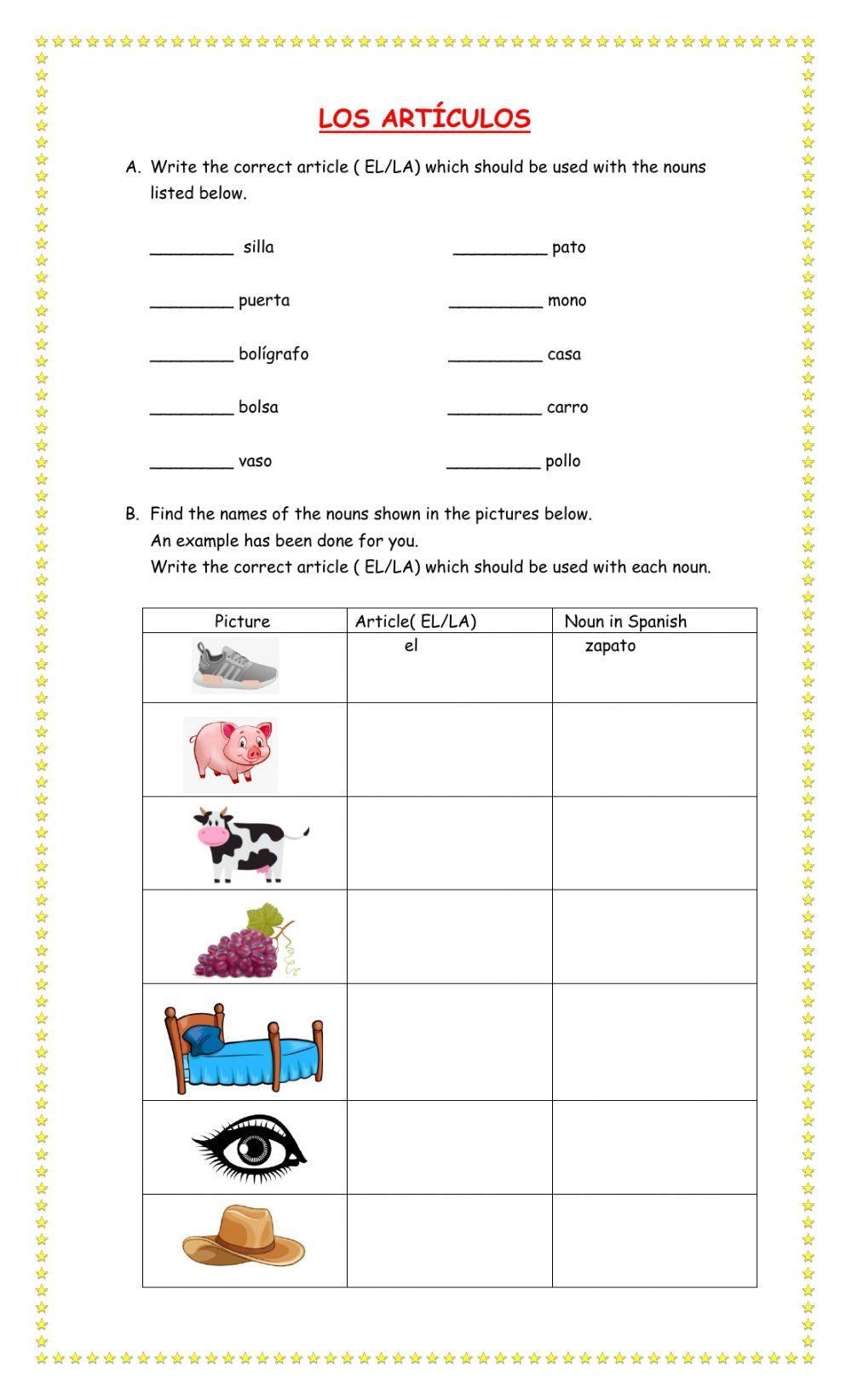 Definite Articles EL LA Worksheet Worksheets Library