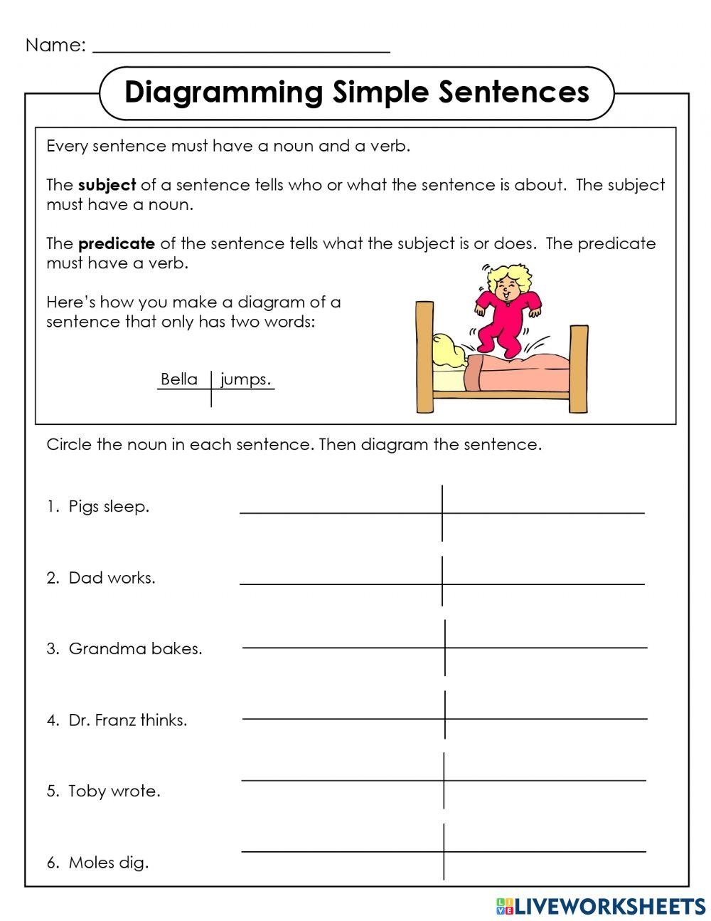 Diagramming Simple Sentences Worksheet Worksheets Library