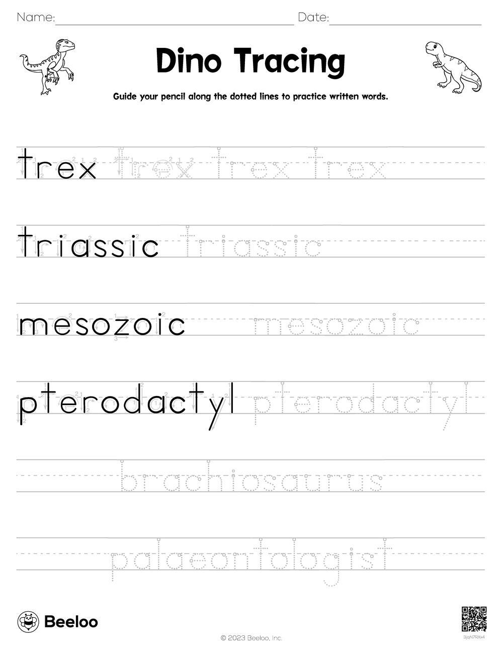 Dinosaur Themed Word Tracing Worksheets Beeloo Printable Crafts And Activities For Kids
